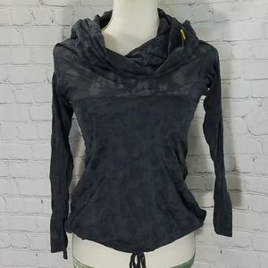 Lole Charcoal Cowl Neck Drawstring Sheer Pullover